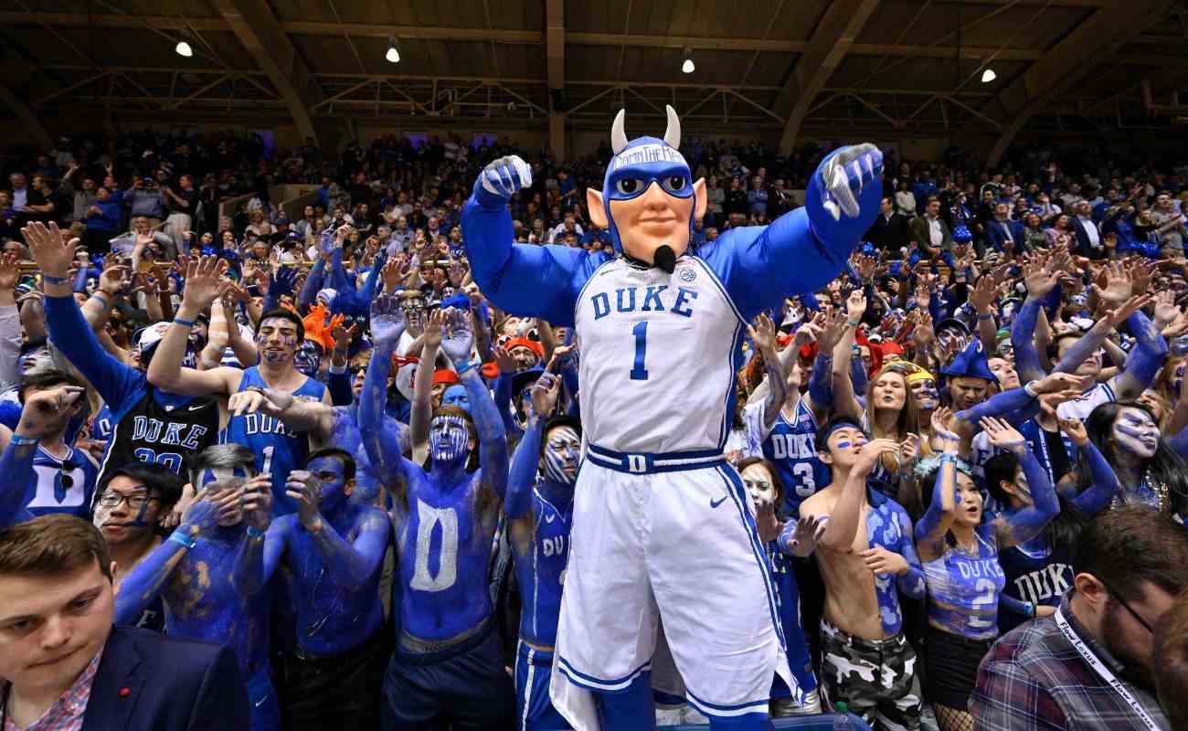 The Duke Blue Devils mascot performs during basketball game