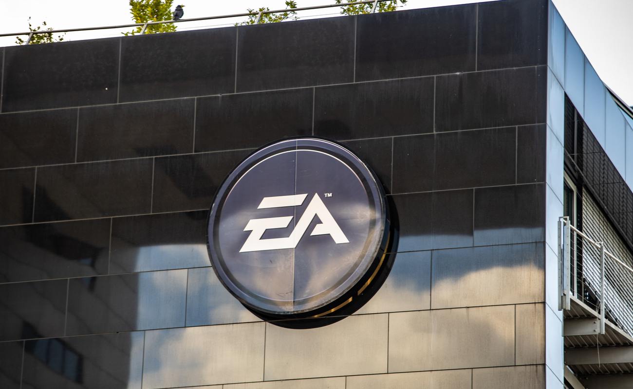 Black EA logo outside of EA offices