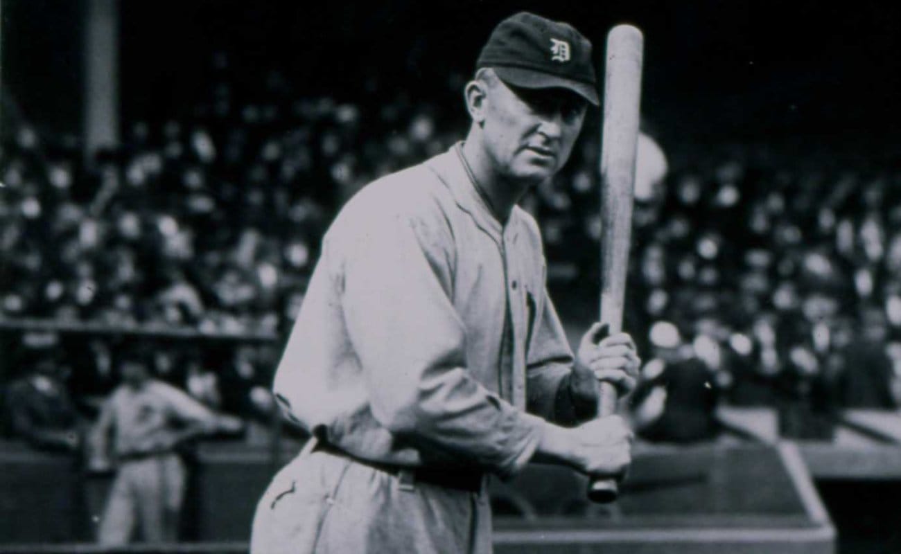 Ty Cobb poses for a Paul Thompson photographer before a game in 1920