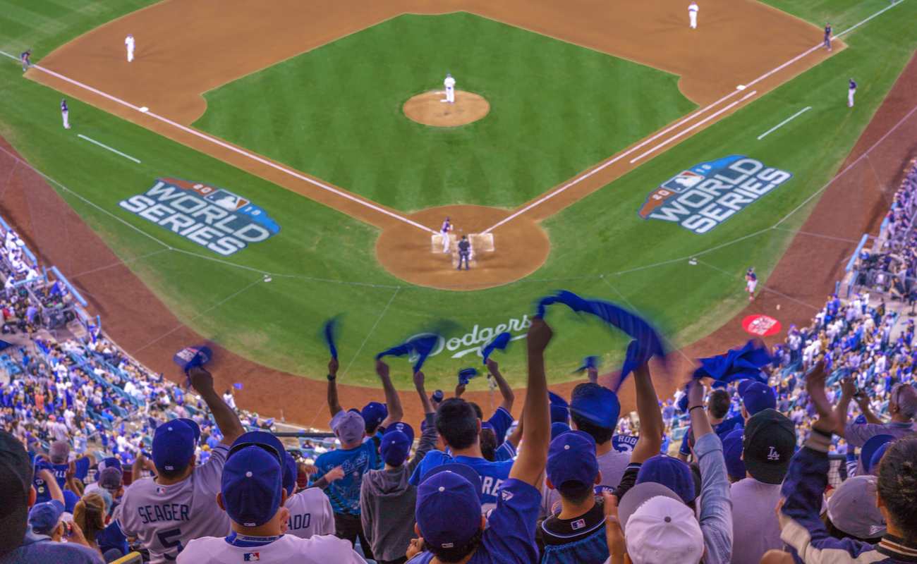 fans celebrate as LA Dodgers defeat Boston Red Sox