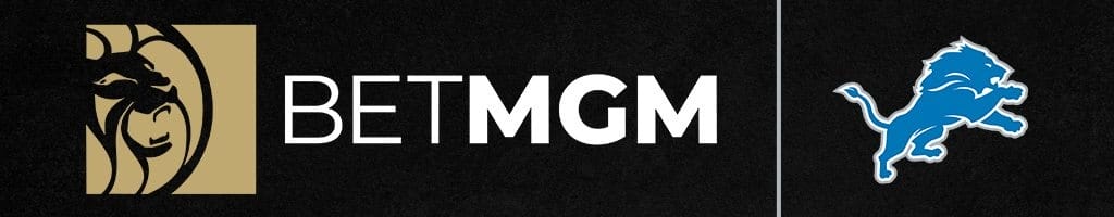 BetMGM and Detroit Lions Logos on Black Background