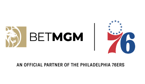 BetMGM logo next to the 76ers logo for the official partnership launch