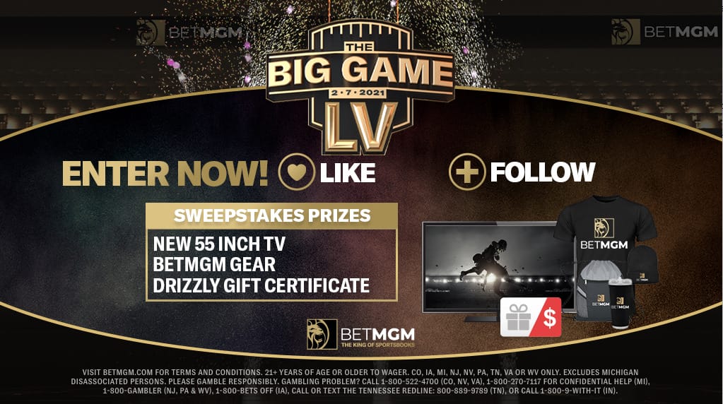 The Big Games Giveaway banner for BetMGM'S Super Bowl competition.