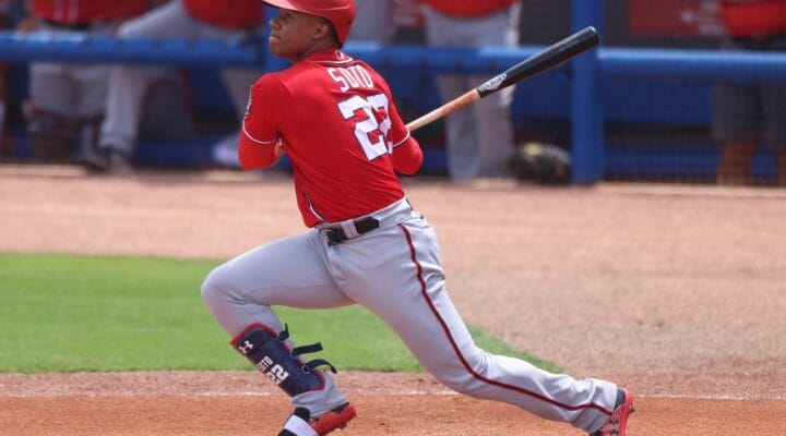 PORT ST. LUCIE, FLORIDA - MARCH 18: Juan Soto #22 of the Washington Nationals in action against the New York Mets in a spring training game at Clover Park on March 18, 2021 in Port St. Lucie, Florida. (Photo by Mark Brown/Getty Images)