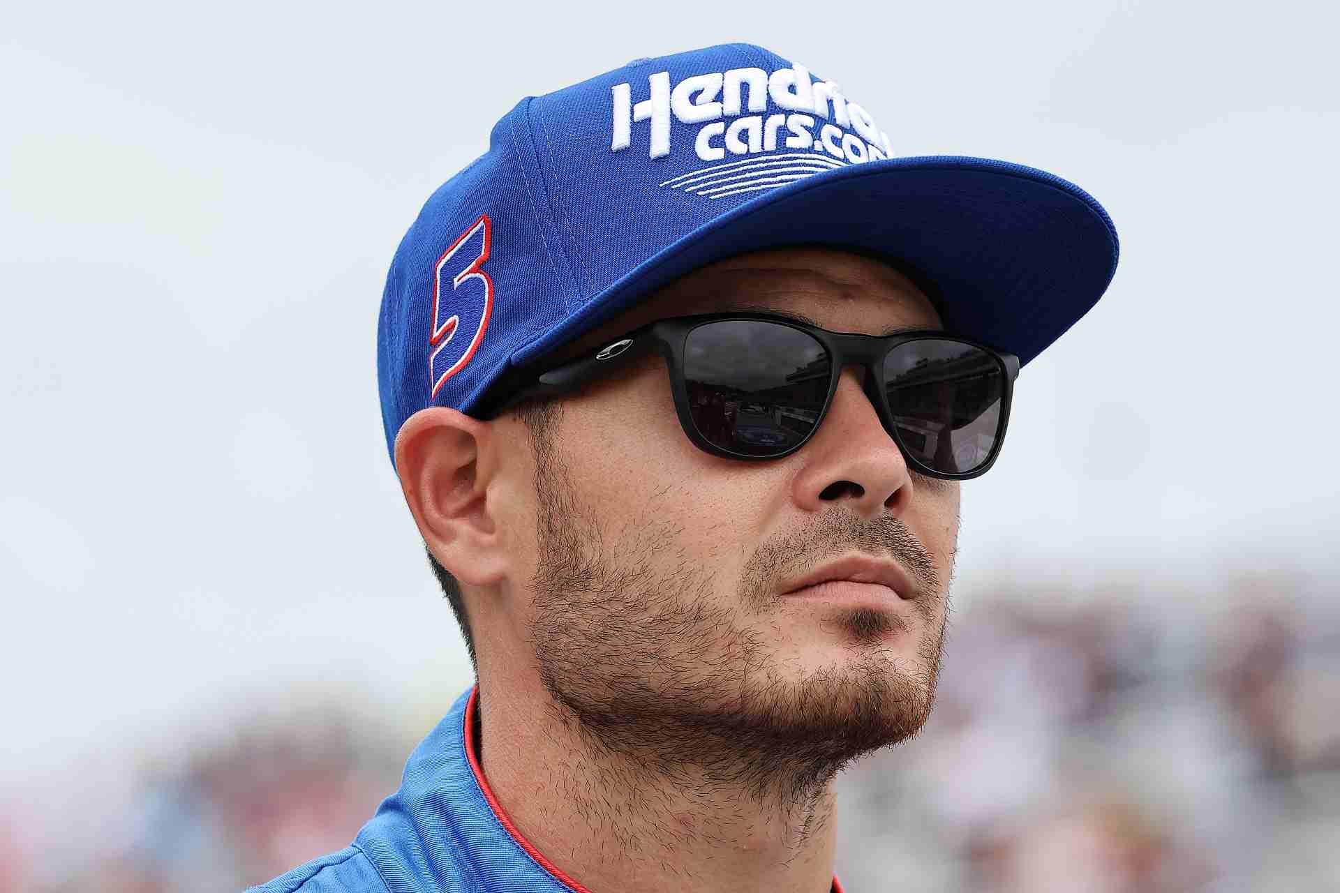 LOUDON, NEW HAMPSHIRE - JULY 18: Kyle Larson, driver of the #5 HendrickCars.com Chevrolet, waits on the grid prior to the NASCAR Cup Series Foxwoods Resort Casino 301 at New Hampshire Motor Speedway on July 18, 2021 in Loudon, New Hampshire. (Photo by James Gilbert/Getty Images)