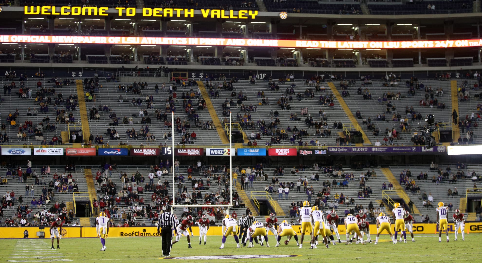 The Alabama Crimson Tide play the LSU Tigers at Tiger Stadium on December 05, 2020 in Baton Rouge, Louisiana. (Photo by Chris Graythen/Getty Images)