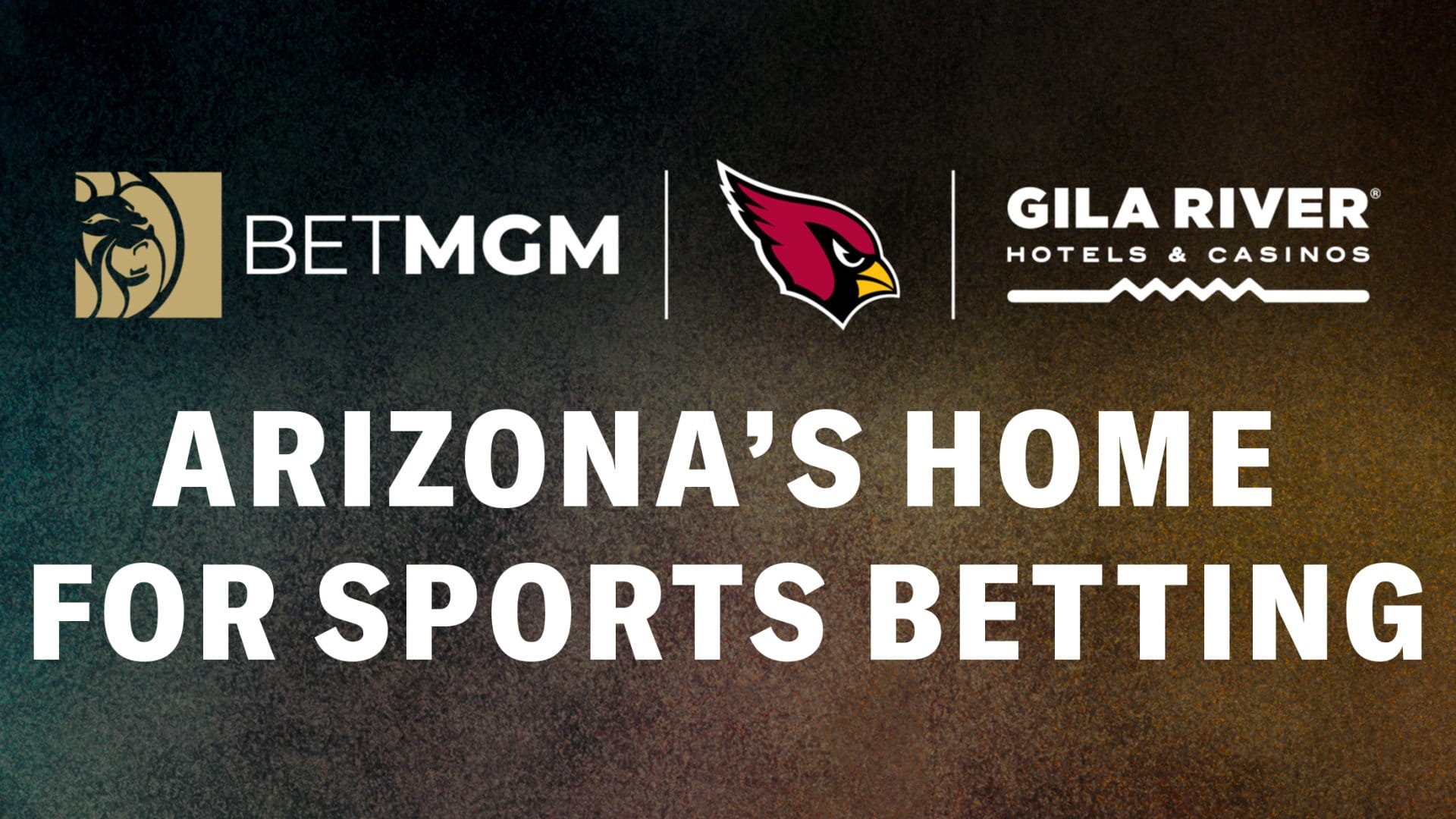 BetMGM logo next to the Arizona Cardinals logo next to the Gila River Hotels & Casino logo
