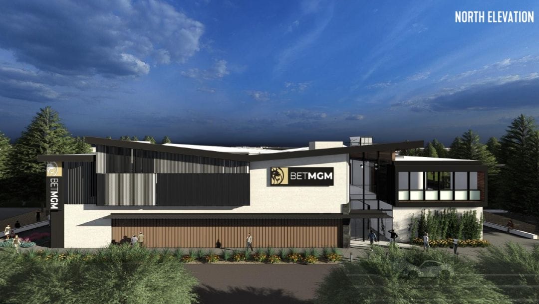 North elevated view of BetMGM Sportsbook scheduled to open on the State Farm Stadium campus