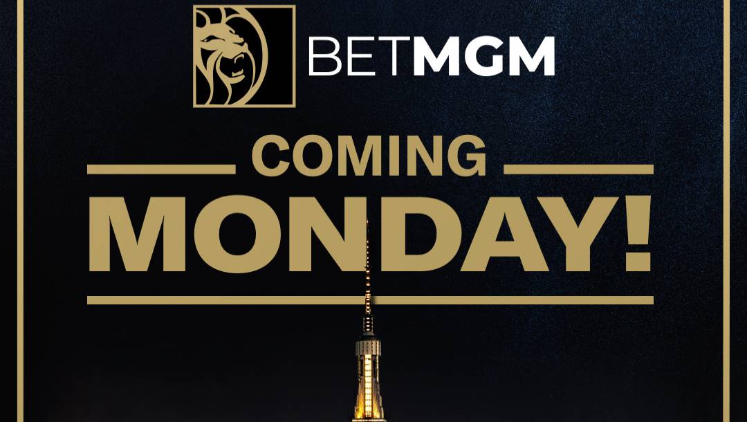 Banner for the launch of BetMGM in New York saying "Coming Monday"