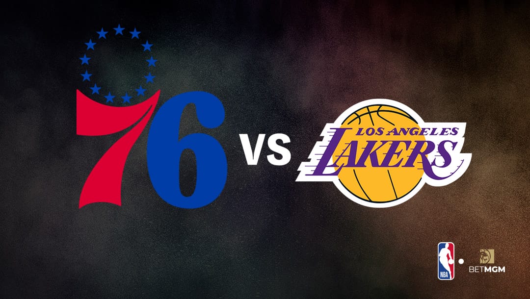 76ers logo on the left and Lakers logo on the right