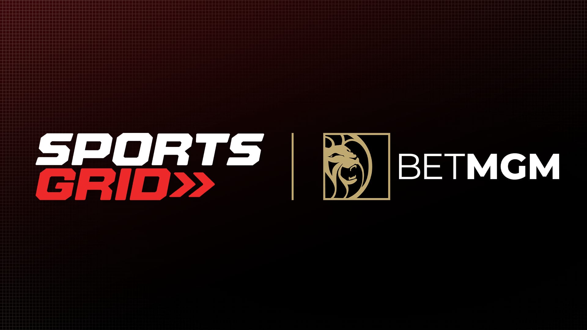 SportsGrid logo next to the BetMGM logo on a red and black background.