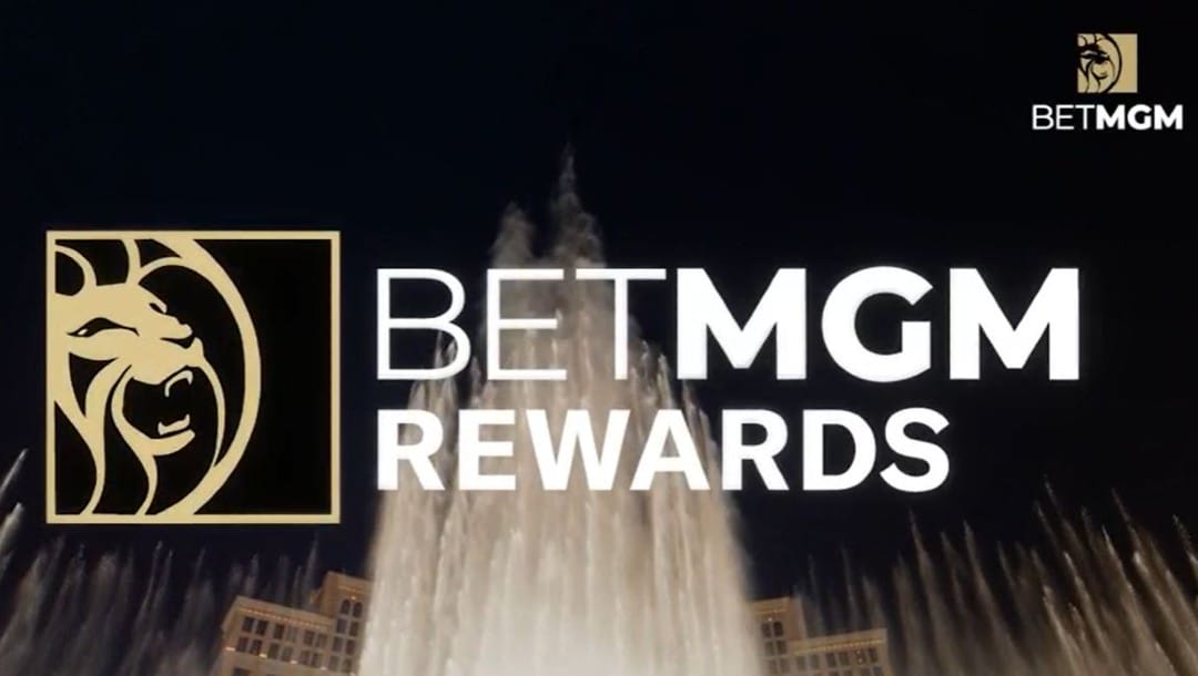 BetMGM Rewards logo with Las Vegas fountains in the background