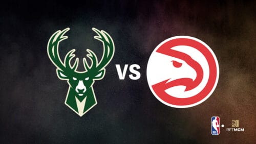 Milwaukee Bucks logo on the left and Atlanta Hawks logo on the right