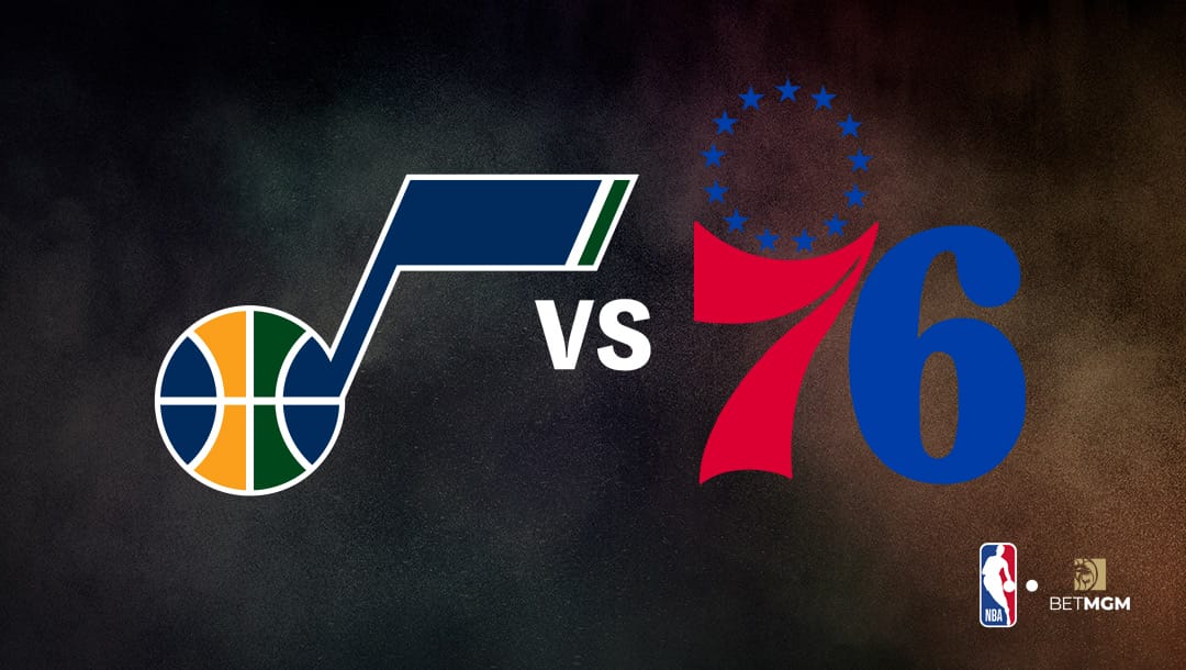 Utah Jazz logo on the left and Philadelphia 76ers logo on the right