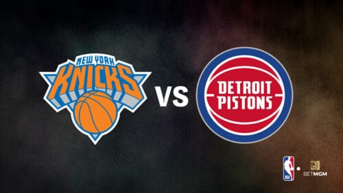 Knicks logo on the left and Pistons logo on the right