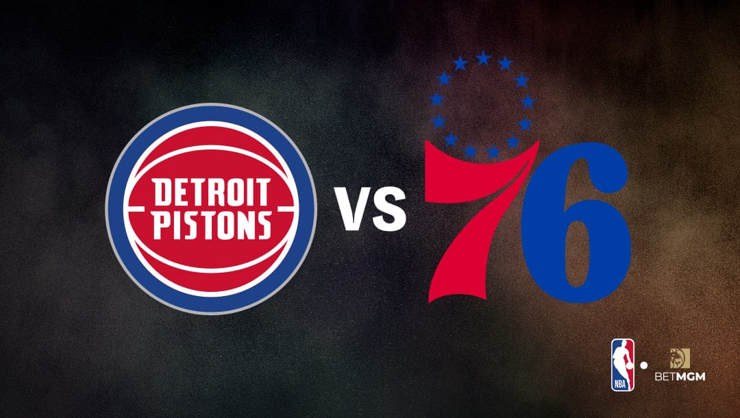 Detroit Pistons logo on the left and Philadelphia 76ers logo on the right