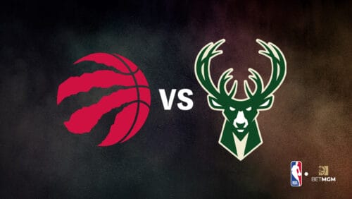 Banner showing the logos of Toronto Raptors vs Milwaukee bucks