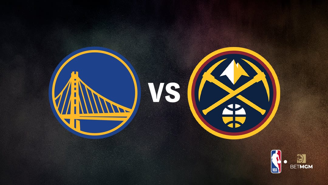 Golden State Warriors logo on the left and Denver Nuggets logo on the right
