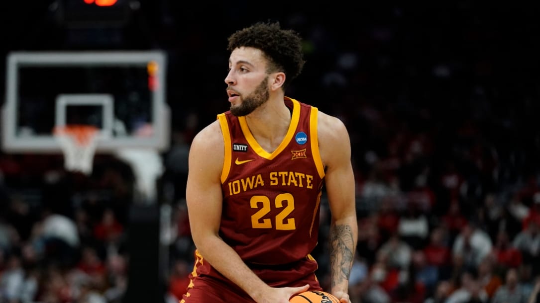 Iowa State's Gabe Kalscheur during the second half of a first round NCAA college basketball tournament game against LSU Friday, March 18, 2022, in Milwaukee. (AP Photo/Morry Gash)
