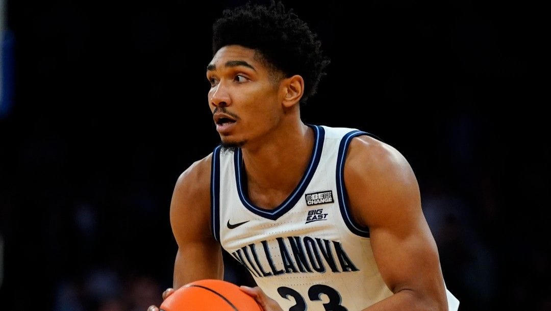 Villanova's Jermaine Samuels (23) during the first half of an NCAA college basketball game against Connecticut in the semifinal round of the Big East conference tournament Friday, March 11, 2022, in New York.