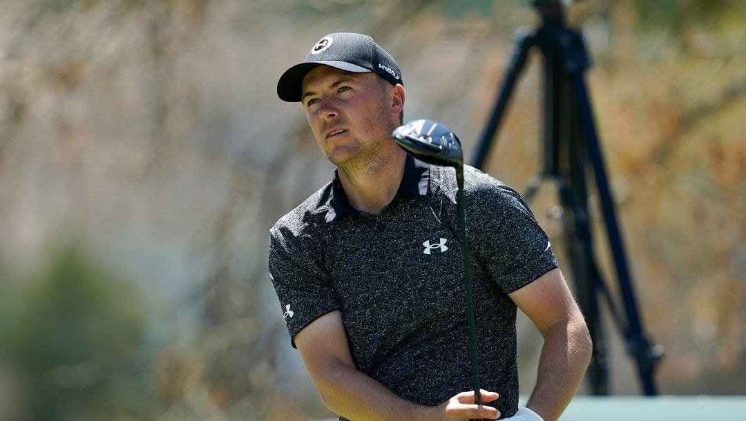Jordan Spieth watches his hit from the sixth tee during the third round of the Dell Technologies Match Play Championship golf tournament, Friday, March 25, 2022, in Austin, Texas.