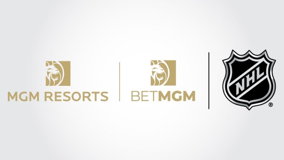 NHL logo next to the BetMGM logo next to the MGM Resorts logo on a white background.