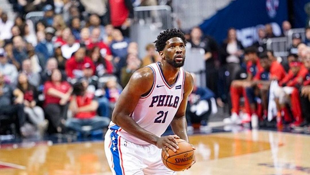 Joel Embiid shoots a free throw in a recent game.