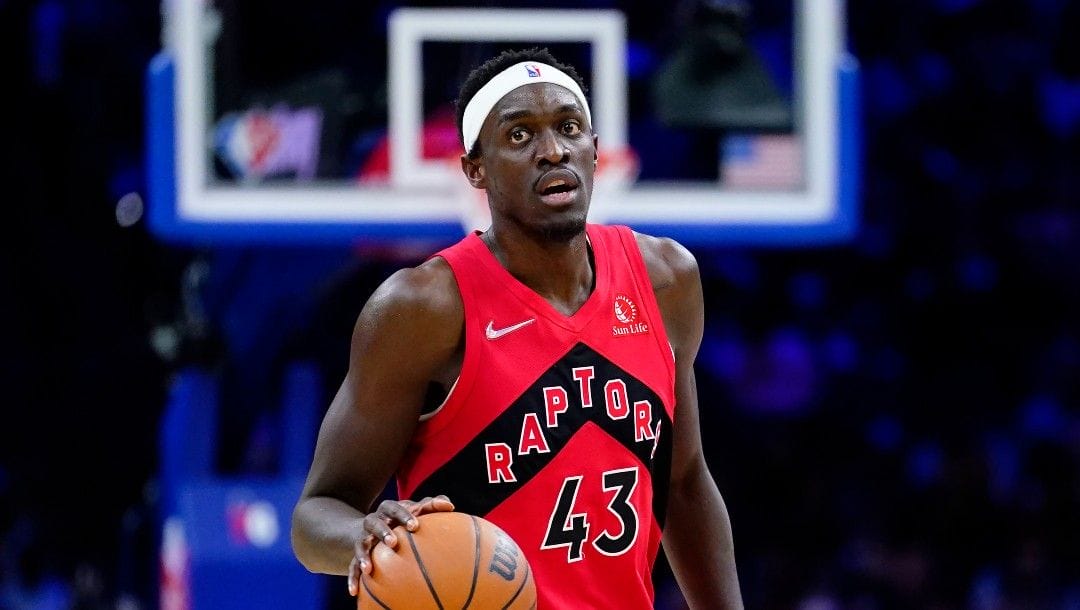 Toronto Raptors' Pascal Siakam plays during an NBA basketball game, Sunday, March 20, 2022, in Philadelphia.