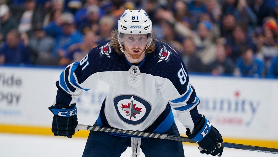 Winnipeg Jets' Kyle Connor in action during the third period of an NHL hockey game against the St. Louis Blues Sunday, March 13, 2022, in St. Louis.