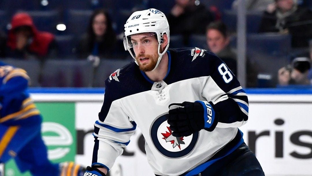 Winnipeg Jets left wing Pierre-Luc Dubois skates during the first period of an NHL hockey game against the Buffalo Sabres in Buffalo, N.Y., Wednesday, March 30, 2022.