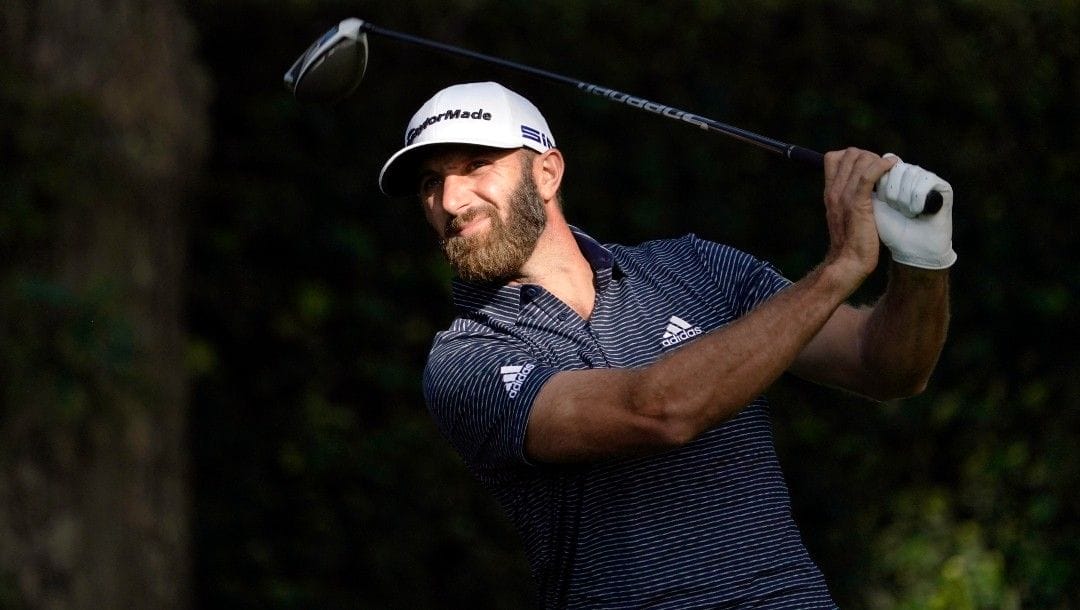 Dustin Johnson during the final round of the Masters golf tournament, Nov. 16, 2020, in Augusta, Ga. The Masters is scheduled for April 7-10, 2022 at Augusta National in Augusta, Ga.