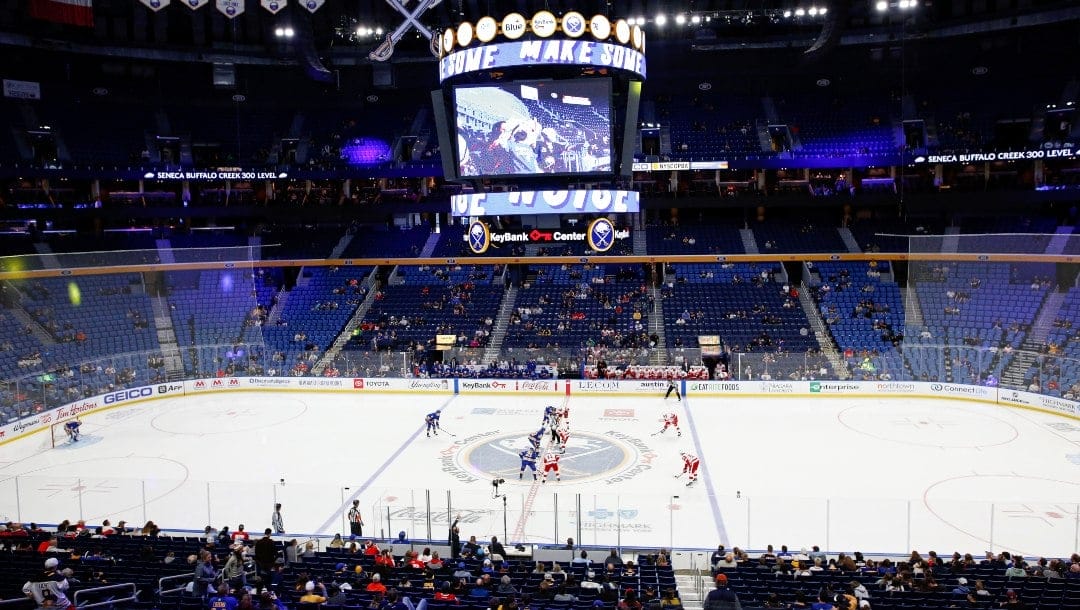 A general view of KeyBank Center during the third period of a NHL preseason game between the Buffalo Sabres and Detroit Red Wings in Buffalo, N.Y., Saturday, Oct. 9, 2021.