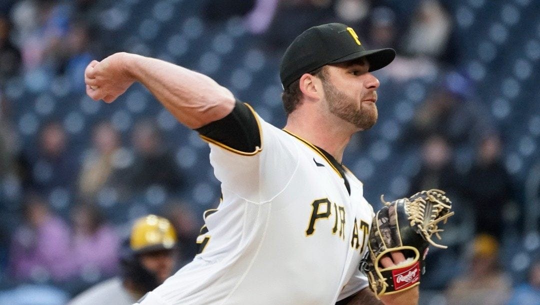 Pittsburgh Pirates pitcher Bryse Wilson comes on in relief of Dillon Peters during the third inning of a baseball game against the Milwaukee Brewers, Wednesday, April 27, 2022, in Pittsburgh.