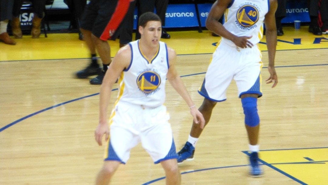 Klay Thompson on the defensive end in a recent game.