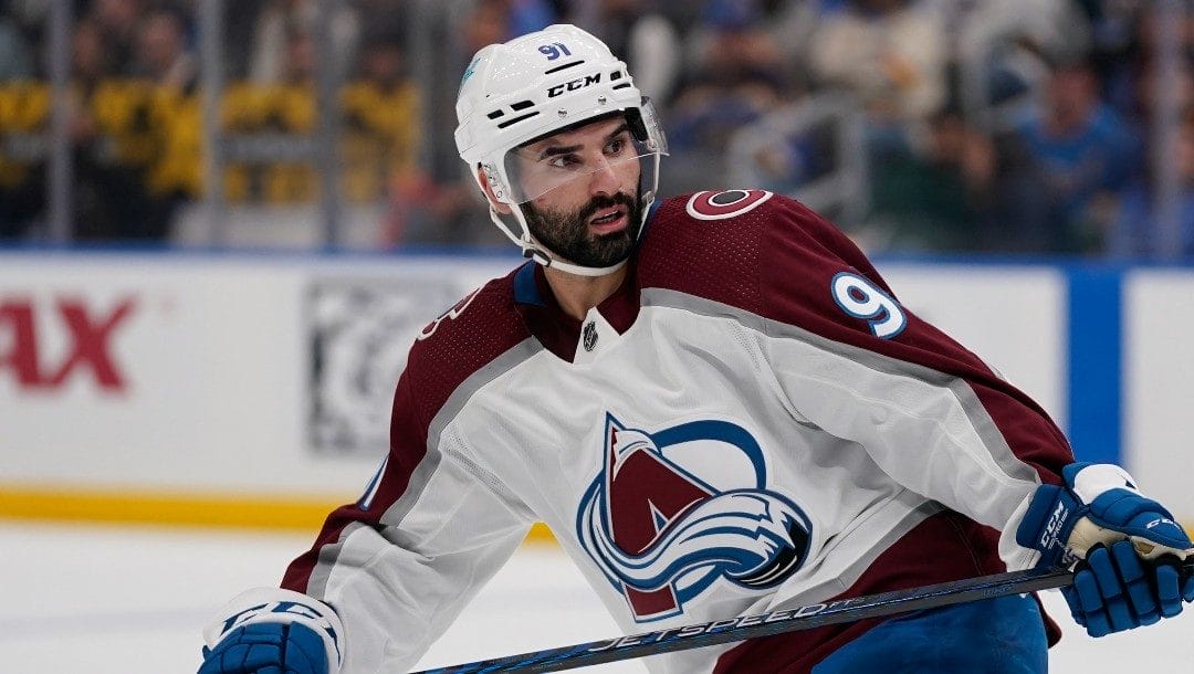 Colorado Avalanche's Nazem Kadri in action during the third period in Game 6 of an NHL hockey Stanley Cup second-round playoff series against the St. Louis Blues Friday, May 27, 2022, in St. Louis.
