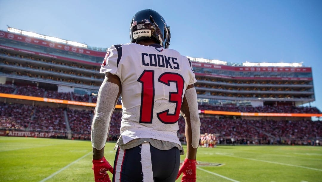 Wide receiver (13) Brandin Cooks of the Houston Texans against the San Francisco 49ers in an NFL football game, Sunday, Jan. 2, 2022, in Santa Clara, CA. The 49ers defeated the Texans 23-7.