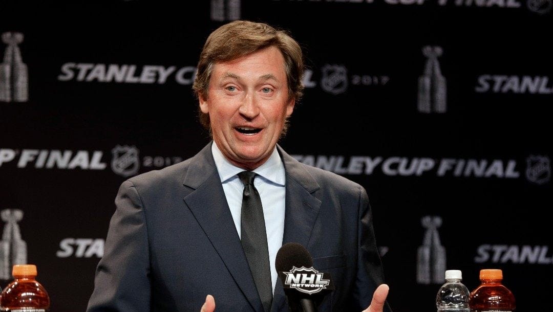 Hockey great Wayne Gretzky answers a question during a news conference before Game 4 of the NHL hockey Stanley Cup Finals between the Nashville Predators and the Pittsburgh Penguins Monday, June 5, 2017, in Nashville, Tenn.