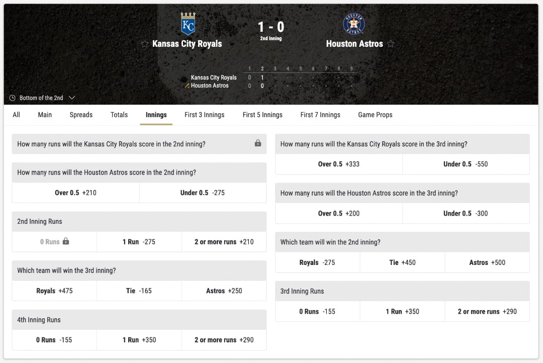 Learn how to place live bets on live baseball odds, including spreads, totals, innings, and more.