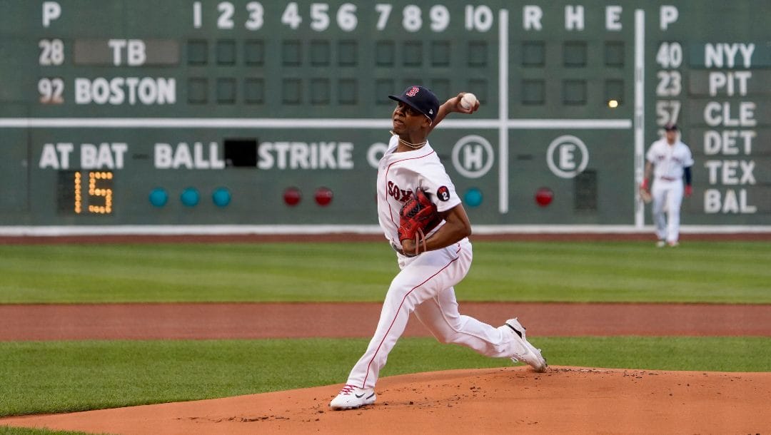 Boston Red Sox starting pitcher Brayan Bello delivers during the first inning of a baseball game against the Tampa Bay Rays at Fenway Park, Wednesday, July 6, 2022, in Boston.