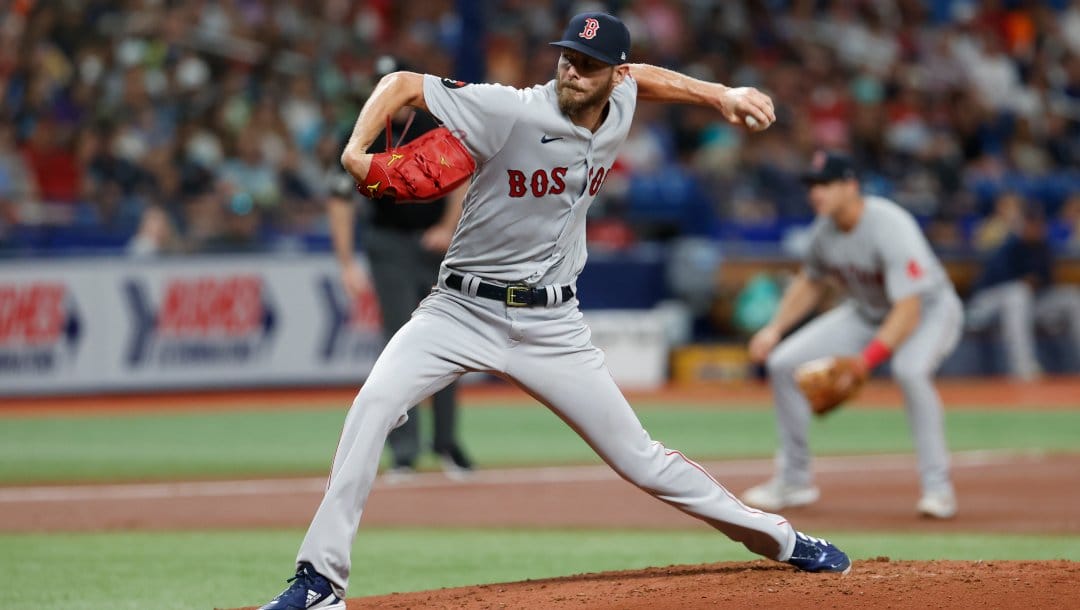 Boston Red Sox starting pitcher Chris Sale throws to a Tampa Bay Rays batter during the second inning of a baseball game Tuesday July 12, 2022, in St. Petersburg, Fla.