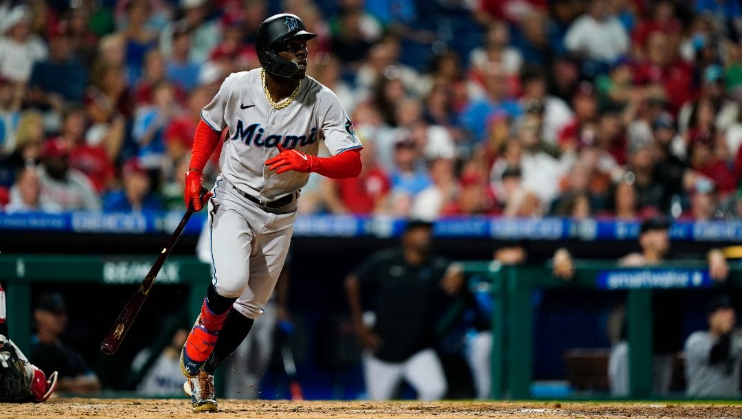 Miami Marlins' Jazz Chisholm Jr. plays during baseball game, Tuesday, June 14, 2022, in Philadelphia.