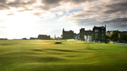 The 18th tee at the Home End of the Old Course at St Andrews