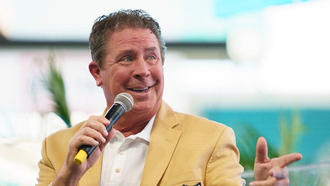 Dan Marino speaks during a Celebration of Life ceremony for former Miami Dolphins football head coach Don Shula, Saturday, Oct. 2, 2021 at Hard Rock Stadium in Miami Gardens, Fla.