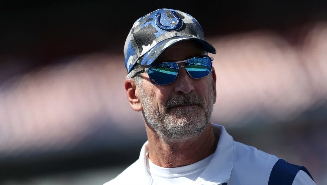 Indianapolis Colts head coach Frank Reich steps on the field prior to a preseason NFL football game against the Buffalo Bills, Saturday, Aug. 13, 2022, in Orchard Park, N.Y.