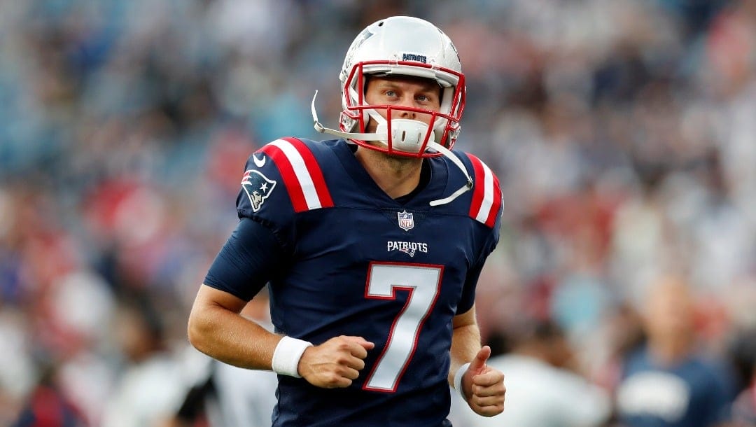 New England Patriots punter Jake Bailey prior to an NFL preseason football game against the New York Giants, Thursday, Aug. 11, 2022, in Foxborough, Mass. (AP Photo/Michael Dwyer)