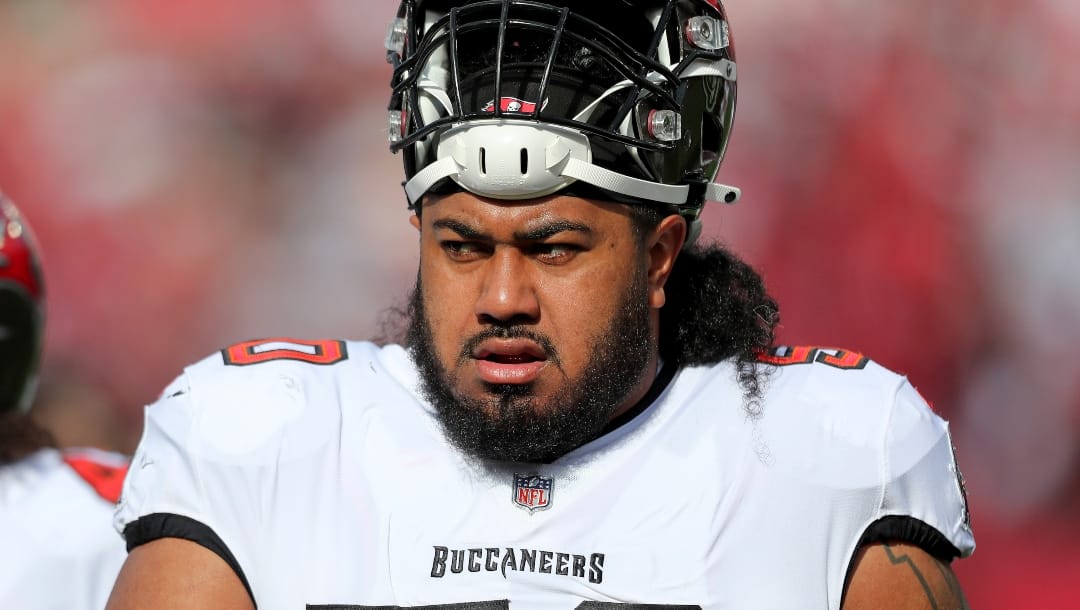 Tampa Bay Buccaneers nose tackle Vita Vea (50) watches the sideline