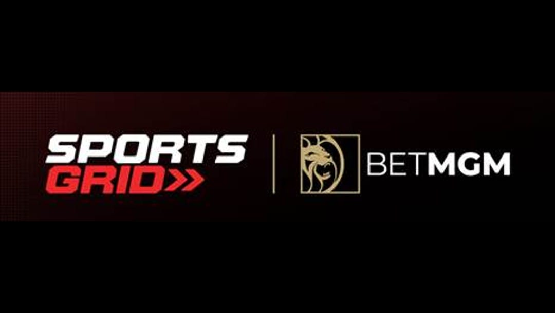Sportsgrid logo next to the BetMGM logo on a dark background.