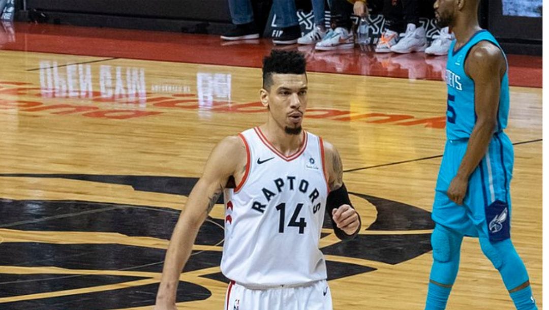 Danny Green checks in the game against the Charlotte Hornets during the 2018-2019 NBA season.