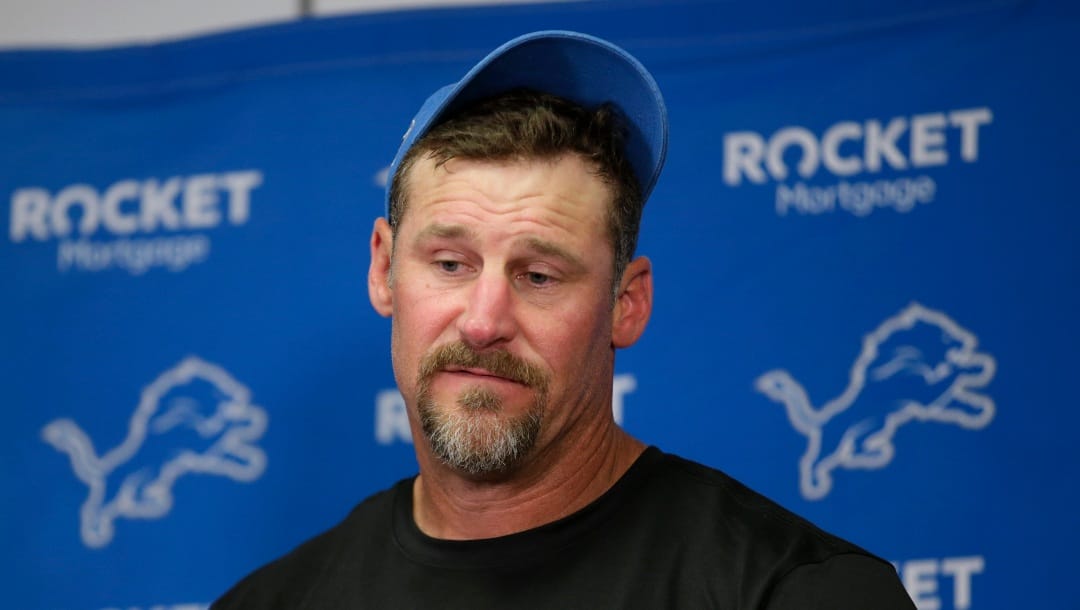 Detroit Lions head coach Dan Campbell speaks during a news conference after an NFL football game against the Minnesota Vikings, Sunday, Sept. 25, 2022, in Minneapolis. The Vikings won 28-24. (AP Photo/Andy Clayton-King)