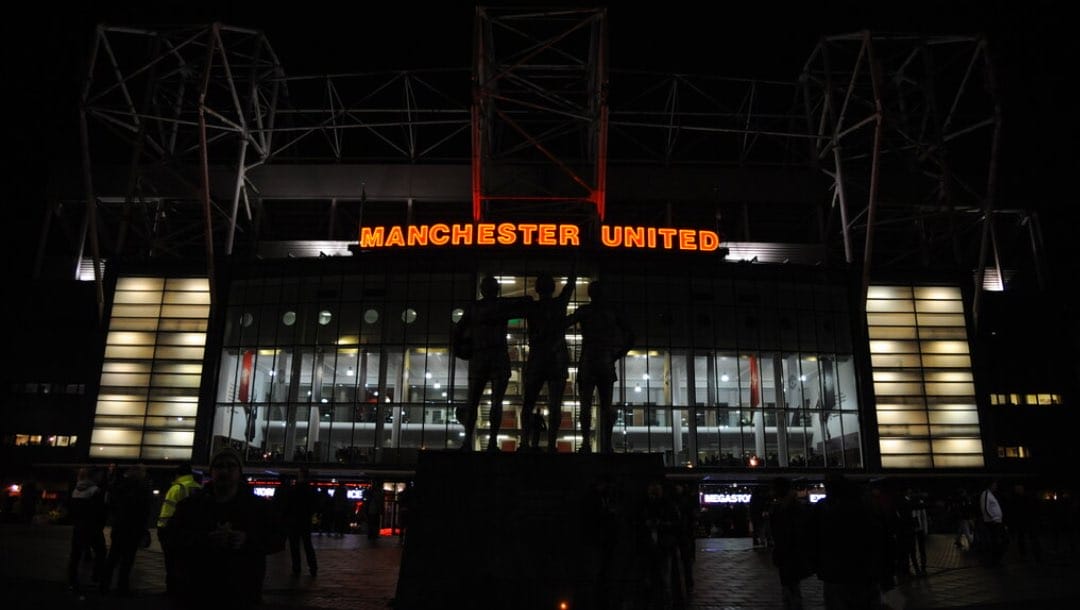 A general view of the outside of the main entrance to Old Trafford home of Manchester United.